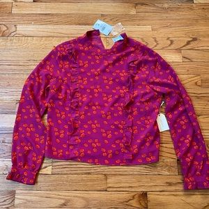 NWT woven long sleeve magenta blouse